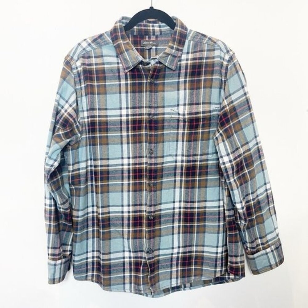 Eddie Bauer Classic Plaid Cotton Flannel Button-Down Shirt Grunge XXL